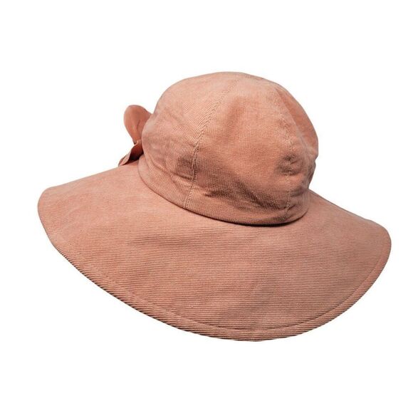 Vtg Betmar Peach Corduroy Wide Brim Sun Hat Flower Accent Cottagecore Feminine - Picture 7 of 9